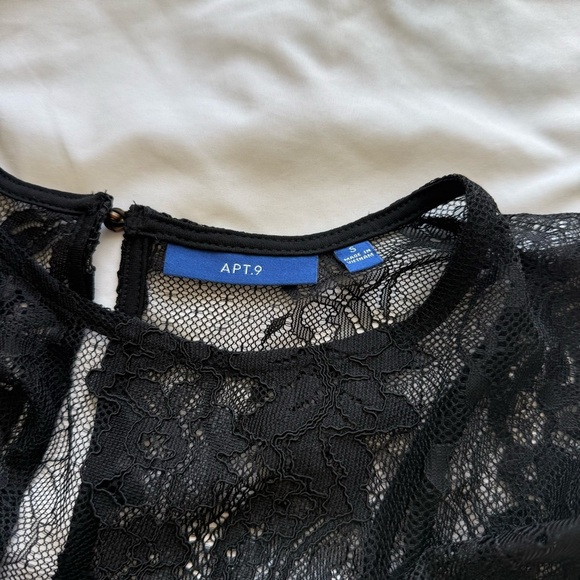 Apt.9 Women’s Black Lace 3/4 Long Sleeve Blouse Keyhole Button Goth Witchy Emo S - Picture 3 of 6